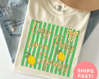 Camiseta Easy Peasy Lemon Graphic Comfort Colors®: Divertida camiseta retro de verano, camiseta para vacaciones en la playa.