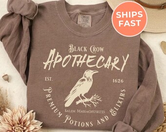 Vintage Black Crow Halloween Long Sleeve Shirt: Comfort Colors Witch Tees, Witches Apothecatry Spooky Season Tshirt, Feminist Gift