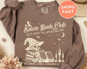 Halloween Bookish Witch Long Sleeve Shirt: Comfort Colors Gothic Tee, Spooky Season Book Lover Gift Tshirt