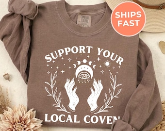 Vintage Halloween Witch Long Sleeve Shirt: Comfort Colors Celestial Tee, Spooky Season Feminist Gift Tshirt