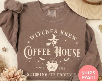 Camiseta Witches Brew Coffee House: Camiseta vintage de manga larga para Halloween