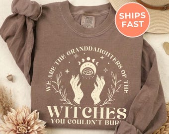 Vintage Halloween Witch Long Sleeve Shirt: Comfort Colors Celestial Tee, Spooky Season Feminist Gift Tshirt