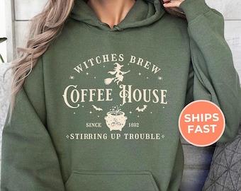 Witches Brew Coffee House Hoodie: Vintage Halloween Sweatshirt, Spooky Season Gift