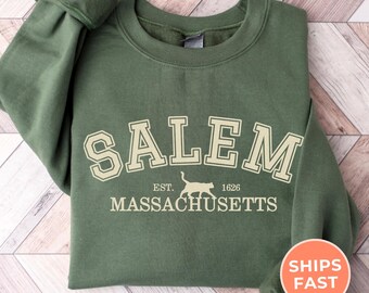 Vintage Halloween Sweatshirt: Salem Cat Witch Sweatshirt, Spooky Season Sweater