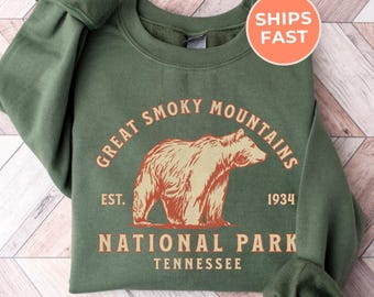 Great Smoky Mountains Vintage Sweatshirt, Vacation Outdoor Sweater, Hiking Lover Gifts,  Sweatshirt, Camping Nature Outfit