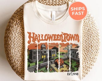 Camiseta de la Universidad de Halloweentown, camiseta retro vintage de Halloween, linda camiseta de otoño