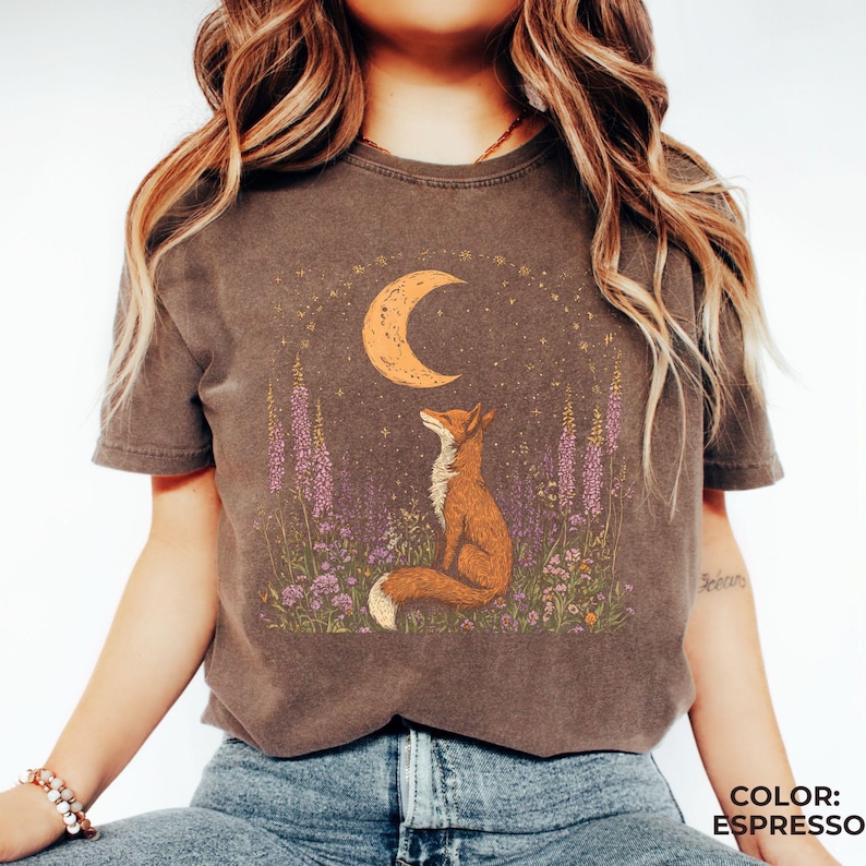 Camiseta Celestial Fox Comfort Colors: Camiseta gráfica Goblincore Cottagecore imagen 5
