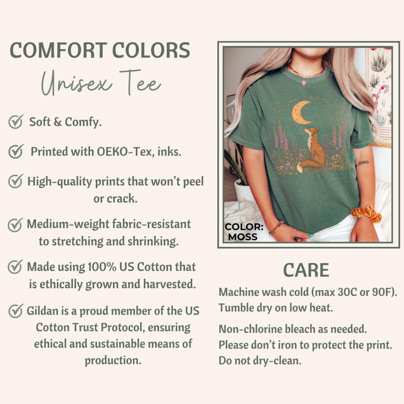 Camiseta Celestial Fox Comfort Colors: Camiseta gráfica Goblincore Cottagecore imagen 8