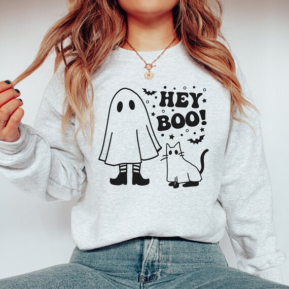 Halloween Sweatshirt and Shirt, Cute Hey Boo Sweatshirt, Halloween Gift Ideas, Ghosts Hoodie, Halloween Party Outfit