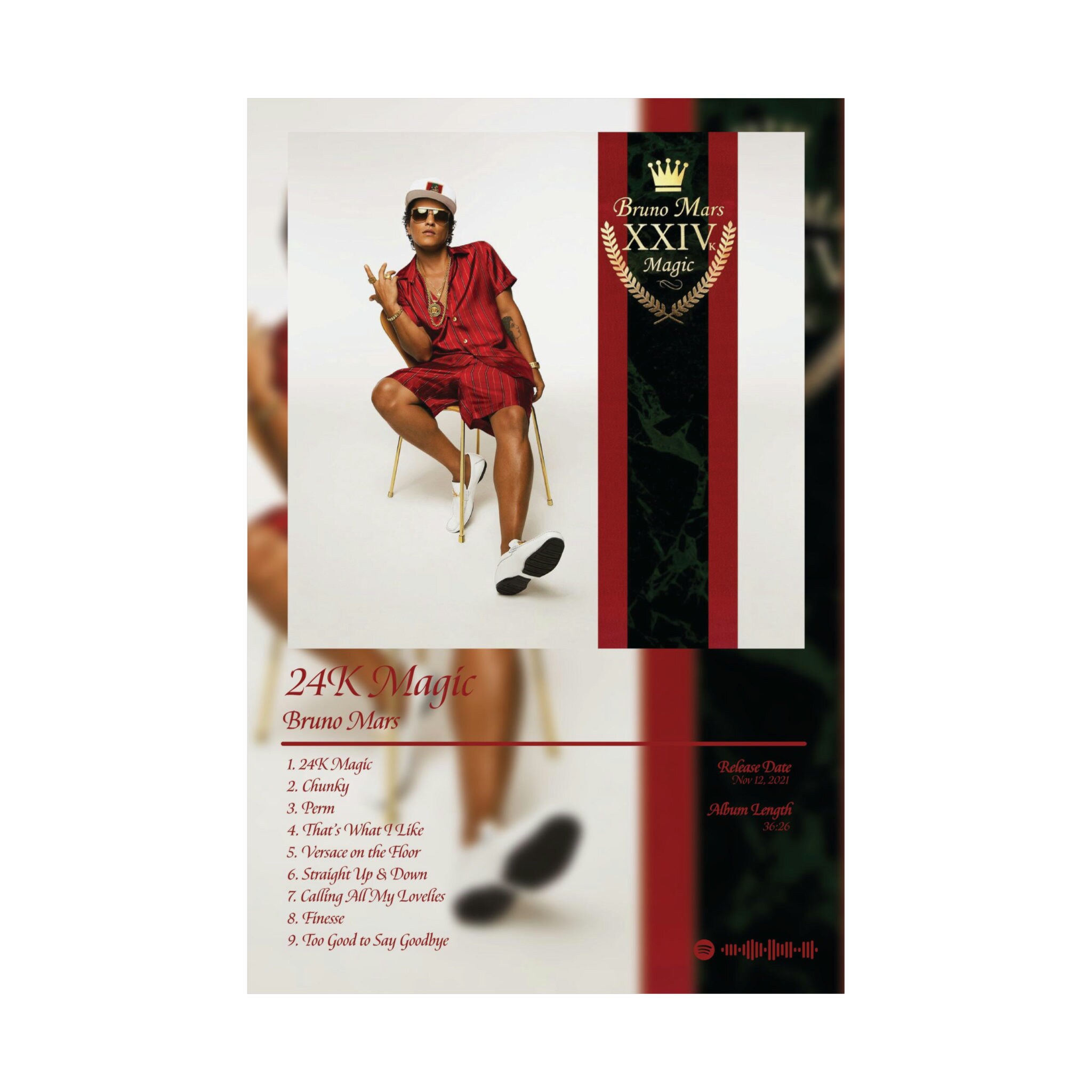 24K Magic Album Poster, Bruno Mars Poster, Pop Music Art, Music Gift