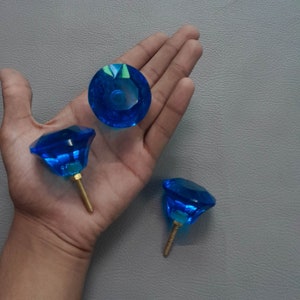 vintage diamond blue depression cut glass door drawer knob handle pull 3 pcs