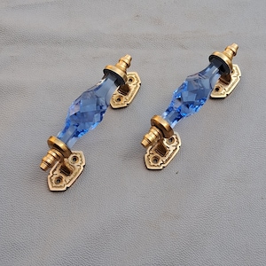 VTG Victorian Handmade brass n glass Lavender purple art decor door drawer handle 2pcs
