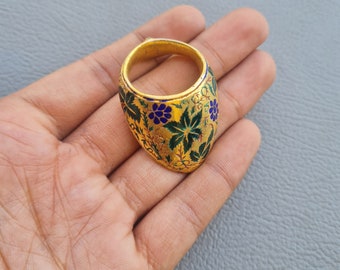 Vtg mughal Ottoman Silver Enamel archer ring archery Gold Guilded qing dynasty