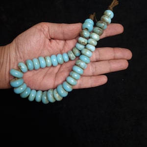 Antique Indo Tibetan Himalayan Turquoise blue glass Sherpa beads necklace 13.5"