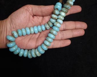 Antique Indo Tibetan Himalayan Turquoise blue glass Sherpa beads necklace 13.5"