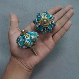 Turquoise Pumkin Shaped Ceramic Drawer/Door Pulls Knobs 2pcs