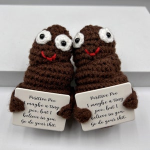 Handmade Cute Crochet Positive Poo Gifts,Poo Crochet Decoration With Positive Words,Schoolbag Doll Pendant,Funny Caring Gift,Desk Decoration