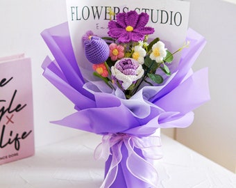 Handmade Mother's Day Bouquet Gift-Crochet Daisy/Rose/Tulip Mix Flower Bouquet-Birthday/Anniversary Gift-Gifts for Mom/Grandma-Crochet Decor