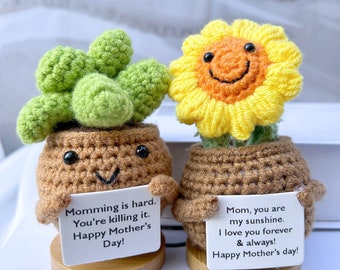 Adorable Handmade Crochet Smiling Sunflower with Succulent-Mother's Day Gift-Gift for Mom/Grandma-Crochet Decor-Emotional Support Plant Gift