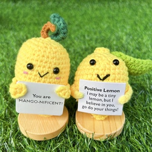 Handmade Crochet Mango and Lemons-You're Mango-nificent,Funny Mango Card-Praise Mango Desk Decor-Cheer Up Your Friends-Team Rewards Gifts