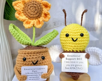 Adorable Handmade Crochet Bee with Sunflower-Emotional Support Gift-Mother's Day Gift-Gift for her-Crochet Desk Decor-Crochet Bees Sunflower