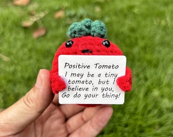 Handmade Crochet Tomato, Knitted Tomato with Positive Quote,Crochet Decoration,Positive Tomato,Caring Gift, Gift for her,Crochet Accessories