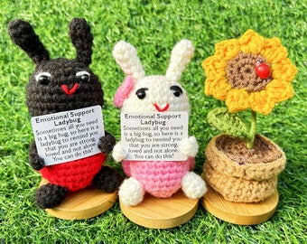Adorable Crochet Ladybug with Sunflower Desk Decor-Handmade Knitted Finished Product-Crochet Animals Plush-Emotional Support Gifts for Her
