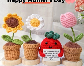 Mother's Day Gift-Crochet Tomato With Knitted Flowers Pot-Handmade Crochet Decor-Thoughtful Gifts-Love for mom-1st Mother's Day-Gift for her