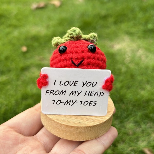 Adorable Crochet Mini Tomato Plushie, Handmade Knitted Tomato with Positive Words,True Love Gift,Crochet toys Decor,Gift for Her,Desk decor