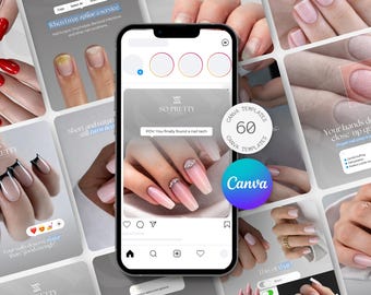 Instagram Templates for Nail Artist | 30 Posts, 30 Stories, Logo, 10 Highlight Covers | Canva Editable Kit