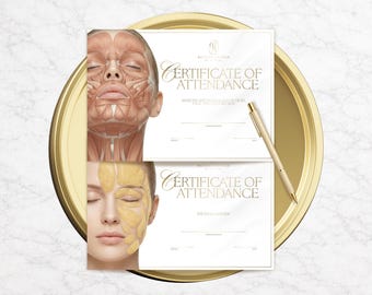 8 Canva Certificate Templates for Aesthetic Medicine Academy | White Gold Design + Logo + 11 Anatomy Graphics