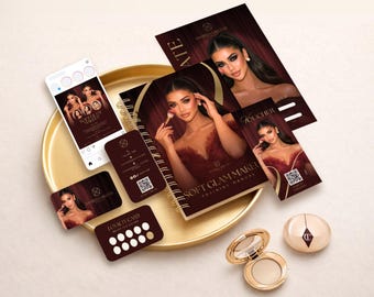 Makeup Artist Branding Kit | Logo, Certificates, Instagram Templates, Business Card, Voucher | Luxury maroon Gold Brand Kit