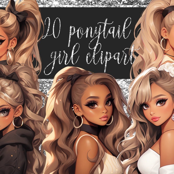 20 cute clipart, PNG Ariana Grande, Bratz ponytail girls, watercolor, instant download, commercial use