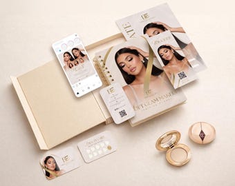 Makeup Artist Branding Kit | Logo, Certificates, Instagram Templates, Business Card, Voucher | Luxury Beige Gold Brand Kit