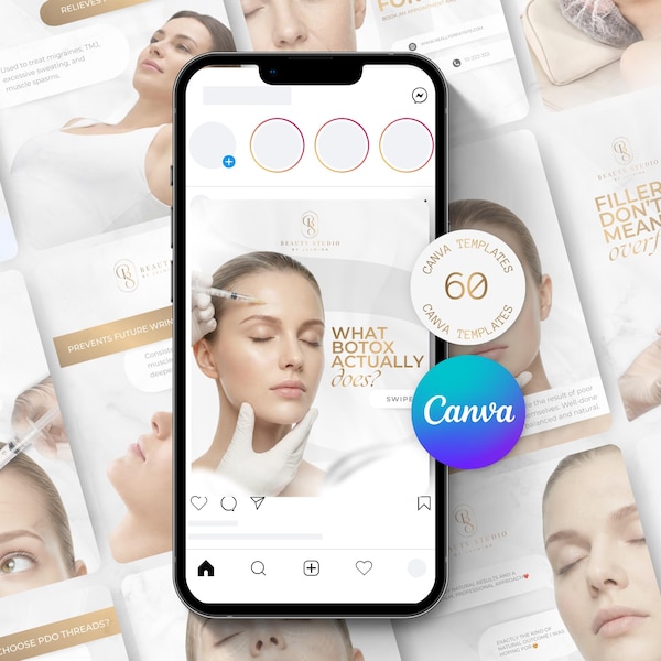 Canva, Minimalist Instagram Templates, Modern Canva Posts, Elegant Instastory Templates, BOTOX Post Templates, Beauty, Aesthetic Medicine
