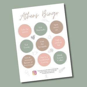 CARTA BINGO DI ATENE / Bingo di viaggio in città / Regalo di viaggio stampabile / Regalo per viaggiatori / Gioco di viaggio di gruppo / Soggiorni in città / Regalo di buon viaggio