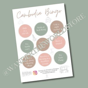 CARTA BINGO CAMBOGIA / Bingo viaggio in città / Regalo di viaggio stampabile / Regalo per viaggiatori / Gioco di viaggio di gruppo / City Break / Regalo di buon viaggio