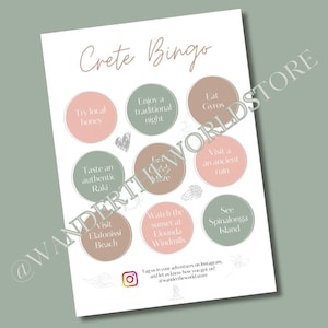 CARTELLA BINGO DI CRETA / Bingo di viaggio in città / Regalo di viaggio stampabile / Regalo per viaggiatori / Gioco di viaggio di gruppo / Soggiorni in città / Regalo di buon viaggio