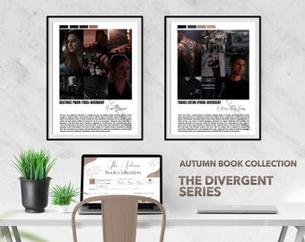 Pósteres de Diverget: póster de cuatro pósteres, póster de Tris, póster de Tobias Eaton, póster de Beatrice Prior, marcadores distópicos, marcadores de ciencia ficción y regalos literarios.