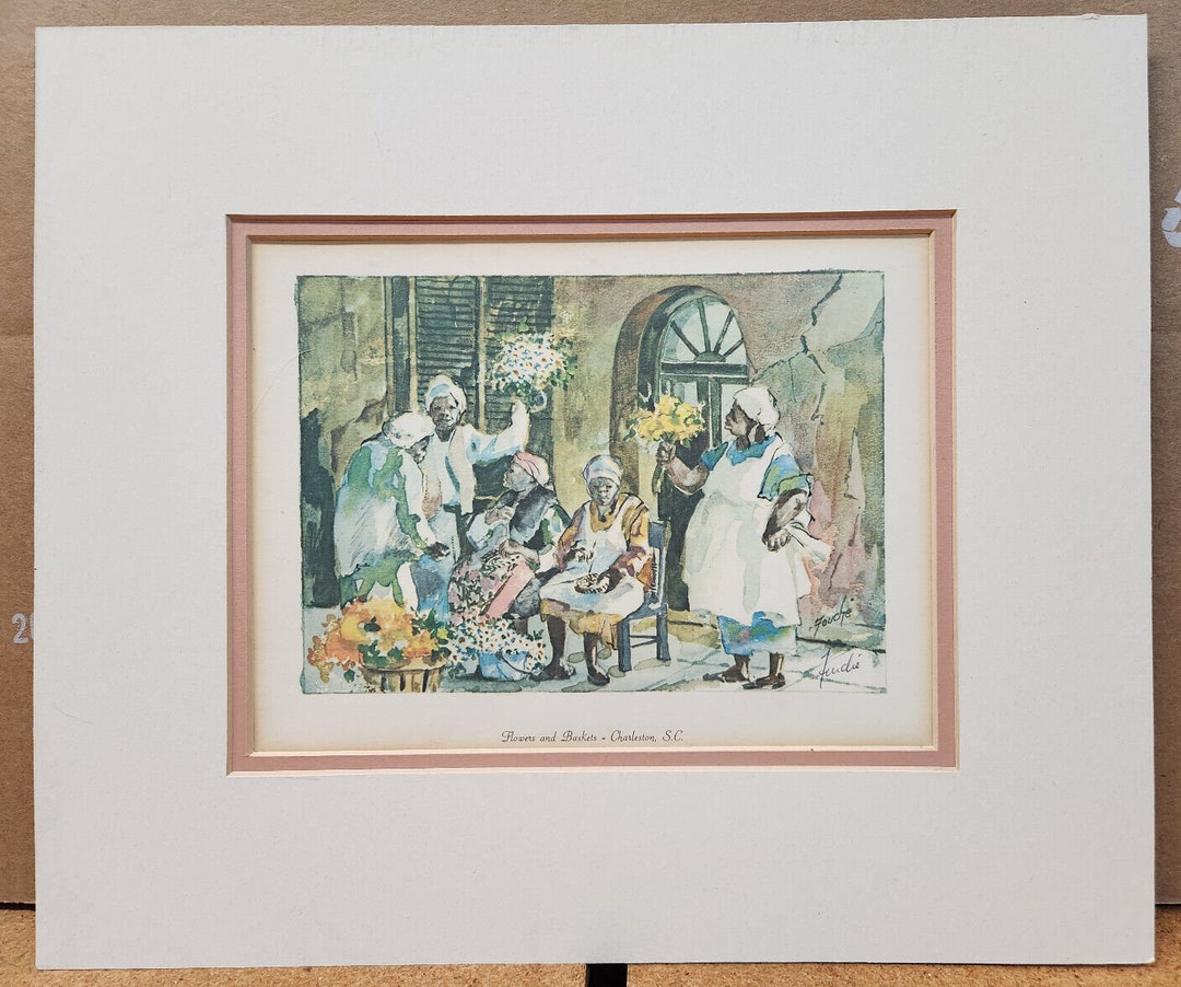 Virginia Fouche Bolton Signed Print flowers and Baskets Charleston Sc
