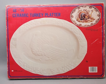 Large White Oval Thanksgiving Turkey Platter In Box (18" x 14") Armbee, Japan
