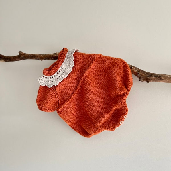 Orange Knitted Romper- Baby Girl Romper- Knit Baby Clothes- Babyborn