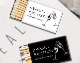 Benutzerdefinierte Streichholzschachteln, modernes Champagner-Design, personalisierte Hochzeitsbevorzugungen, Brautparty, Verlobungsfeier