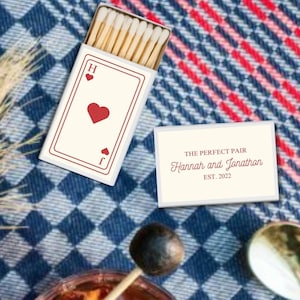 SPEELKAART Gepersonaliseerde luciferdoosjes, aangepaste trouwbedankjes, de perfecte match, aangepaste bruiloft luciferdoosjes, aangepaste feestbedankjes, lucifersboekjes