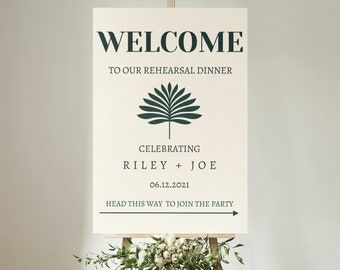Modern Frond Customizable Wedding Rehearsal Welcome Signs, Wedding Rehearsal Signs, Editable Design, Template Download, 18x24 Posters