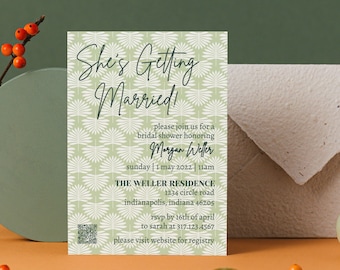 Modern Frond Customizable Bridal Shower Invitation, Bridal Shower Invitation, Wedding Shower, Editable Template, Template Download