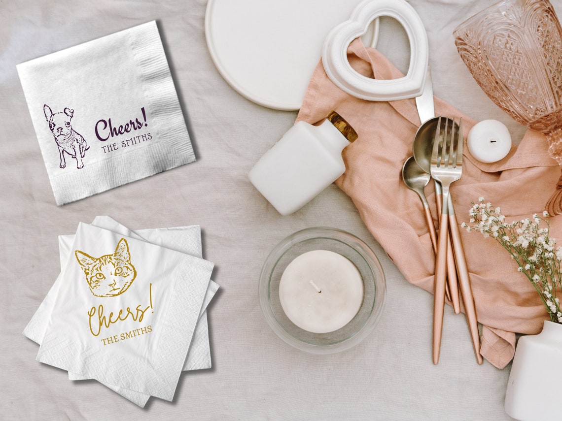 Personalized Pet Cocktail Napkins Custom Wedding Napkins Dog Etsy
