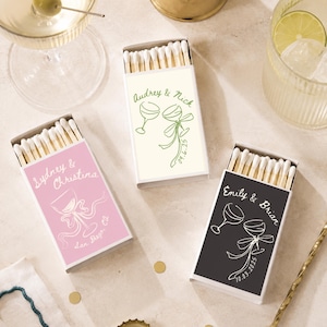 Personalized Cocktail Matches, Custom Wedding Matchboxes, Bow Matchbox Favors, Bridal Shower Favor, Engagement Party