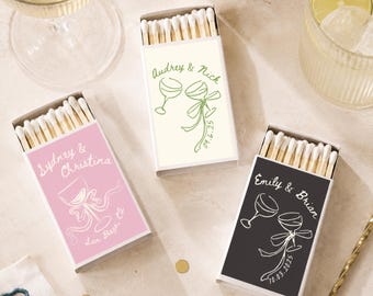 Personalized Cocktail Matches, Custom Wedding Matchboxes, Bow Matchbox Favors, Bridal Shower Favor, Engagement Party