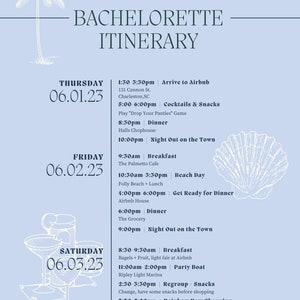 Customizable Bachelorette Itinerary, Bachelorette Weekend Itinerary ...